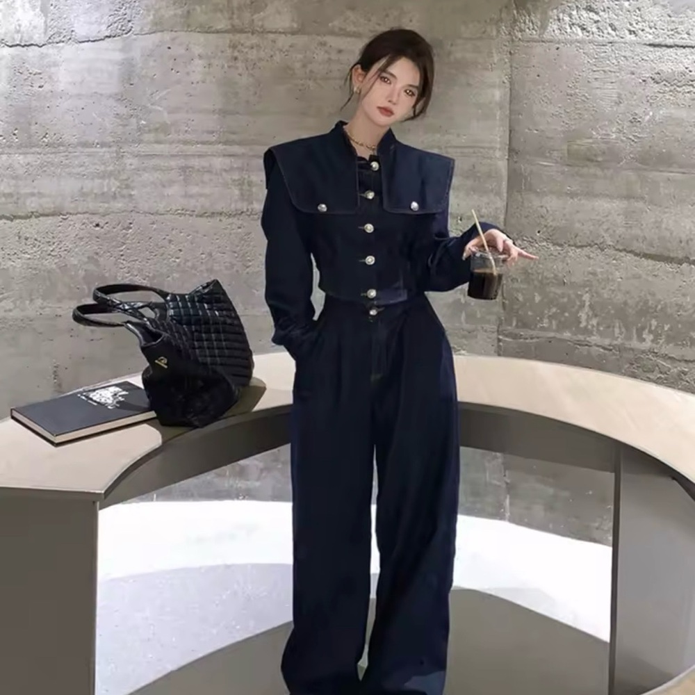 Dark indigo Denim pleated trouser & jacket set